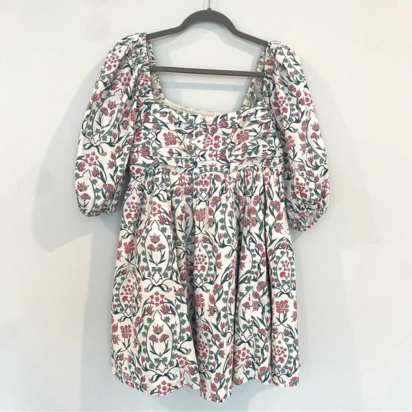 Abercrombie & Fitch Emerson Poplin Puff Sleeve Square Neck Floral Mini Dress - Picture 2 of 6